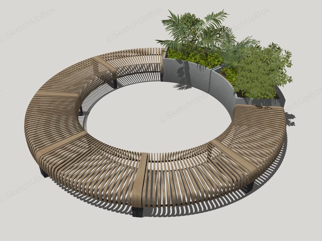 Circular Wood Bench Seating sketchup model preview - SketchupBox