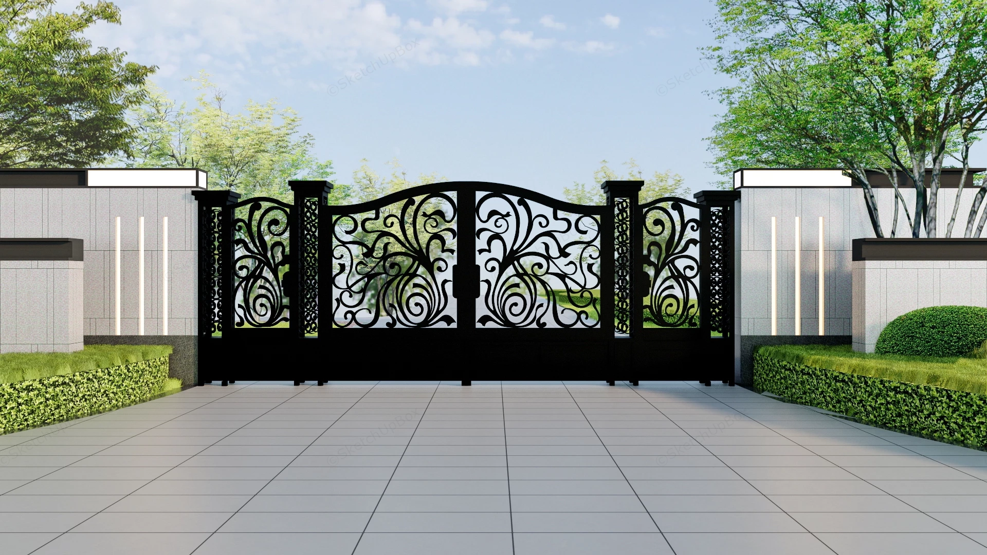 Double Driveway Gate Design sketchup model preview - SketchupBox