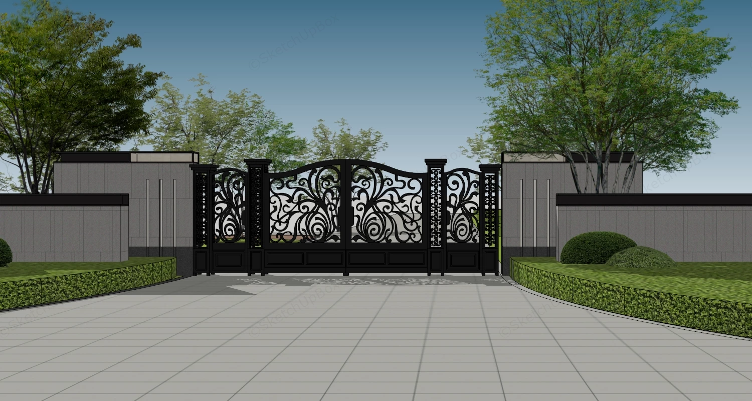 Double Driveway Gate Design sketchup model preview - SketchupBox