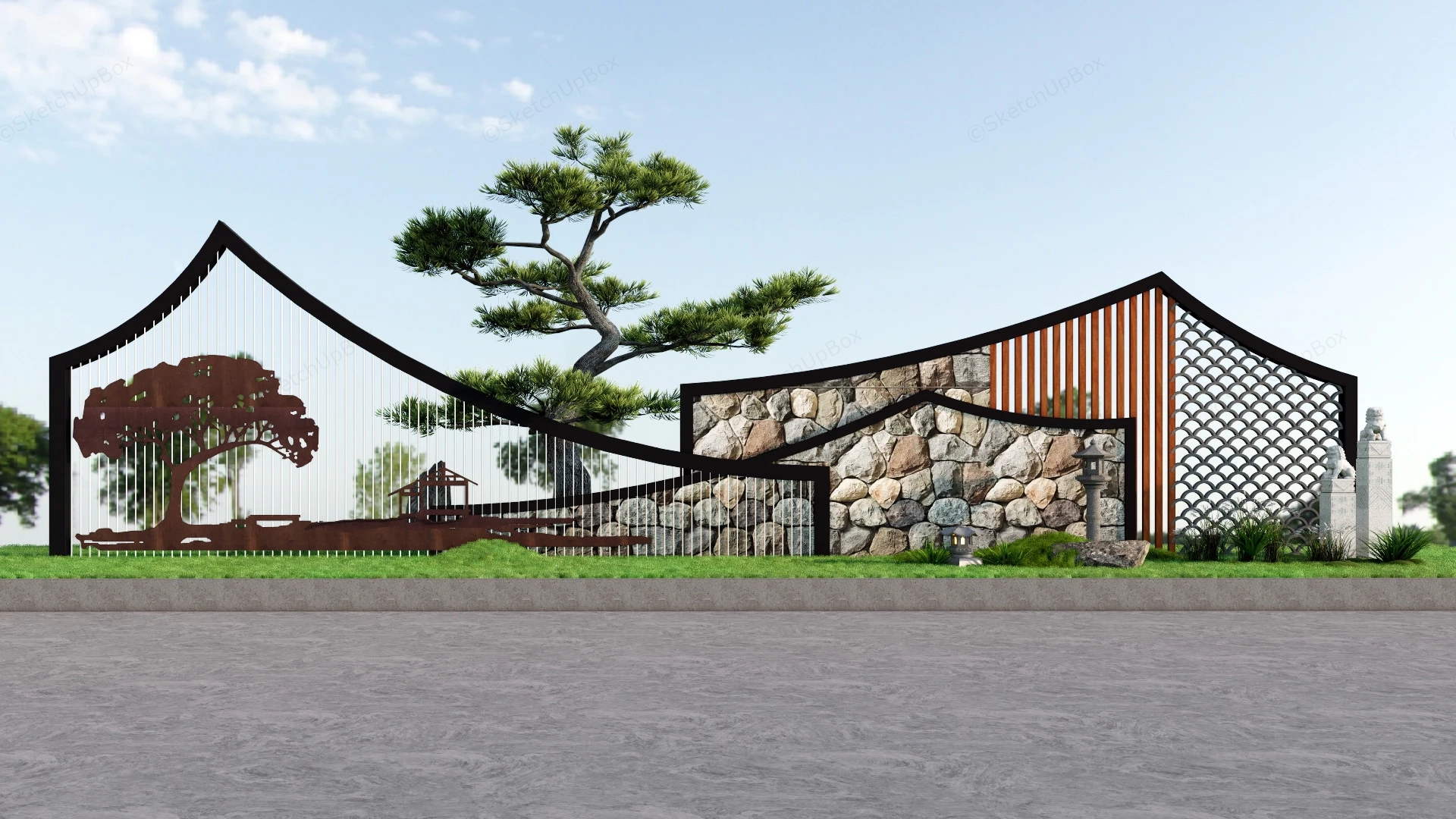 Outdoor Folk Art Feature Wall sketchup model preview - SketchupBox