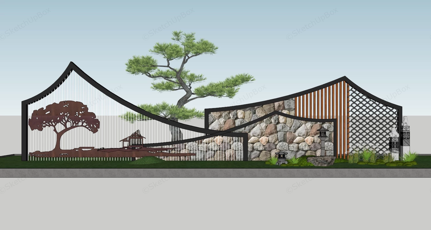 Outdoor Folk Art Feature Wall sketchup model preview - SketchupBox