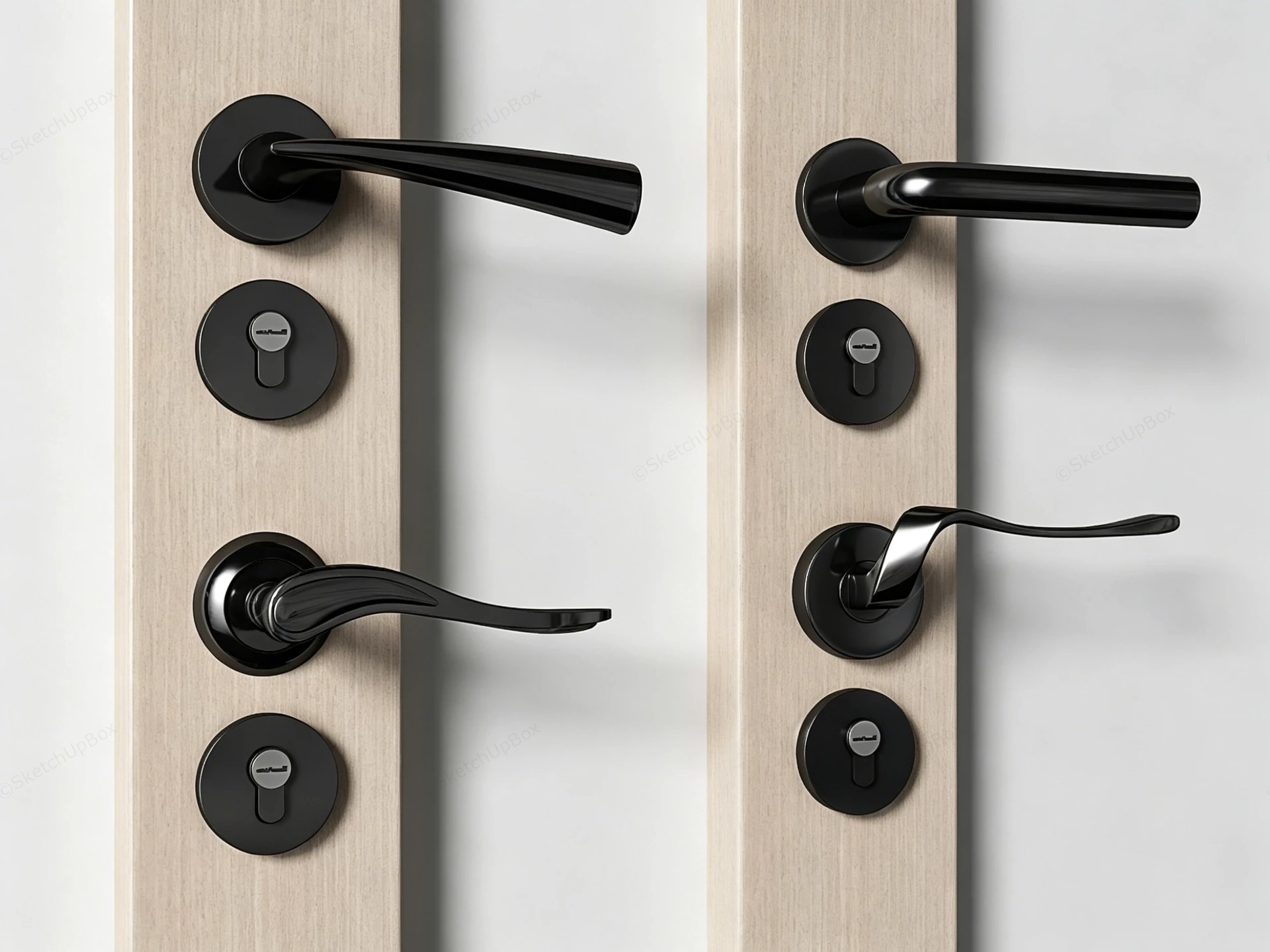 Black Door Handle And Deadbolt Set sketchup model preview - SketchupBox