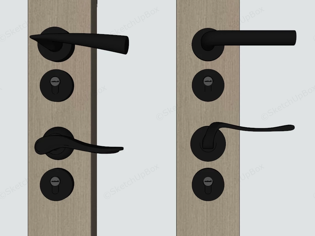 Black Door Handle And Deadbolt Set sketchup model preview - SketchupBox