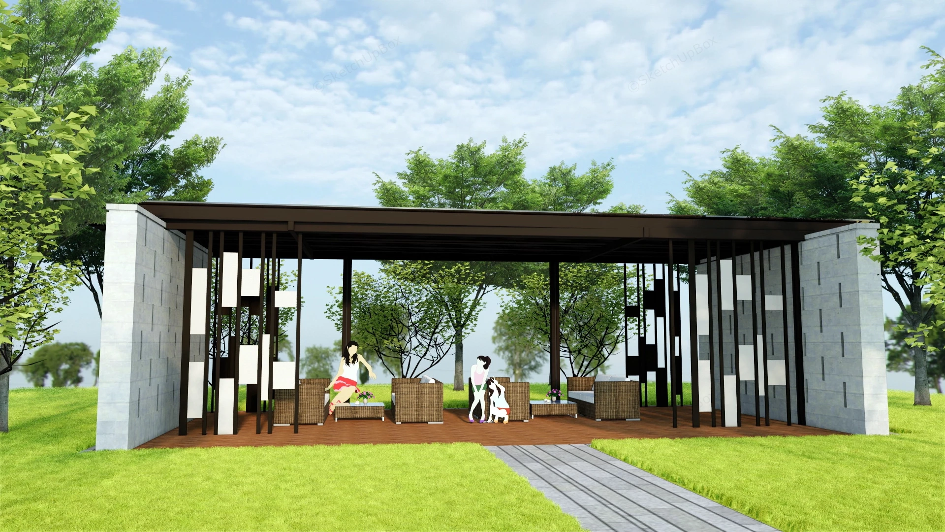 Backyard Pavilion With Furniture sketchup model preview - SketchupBox