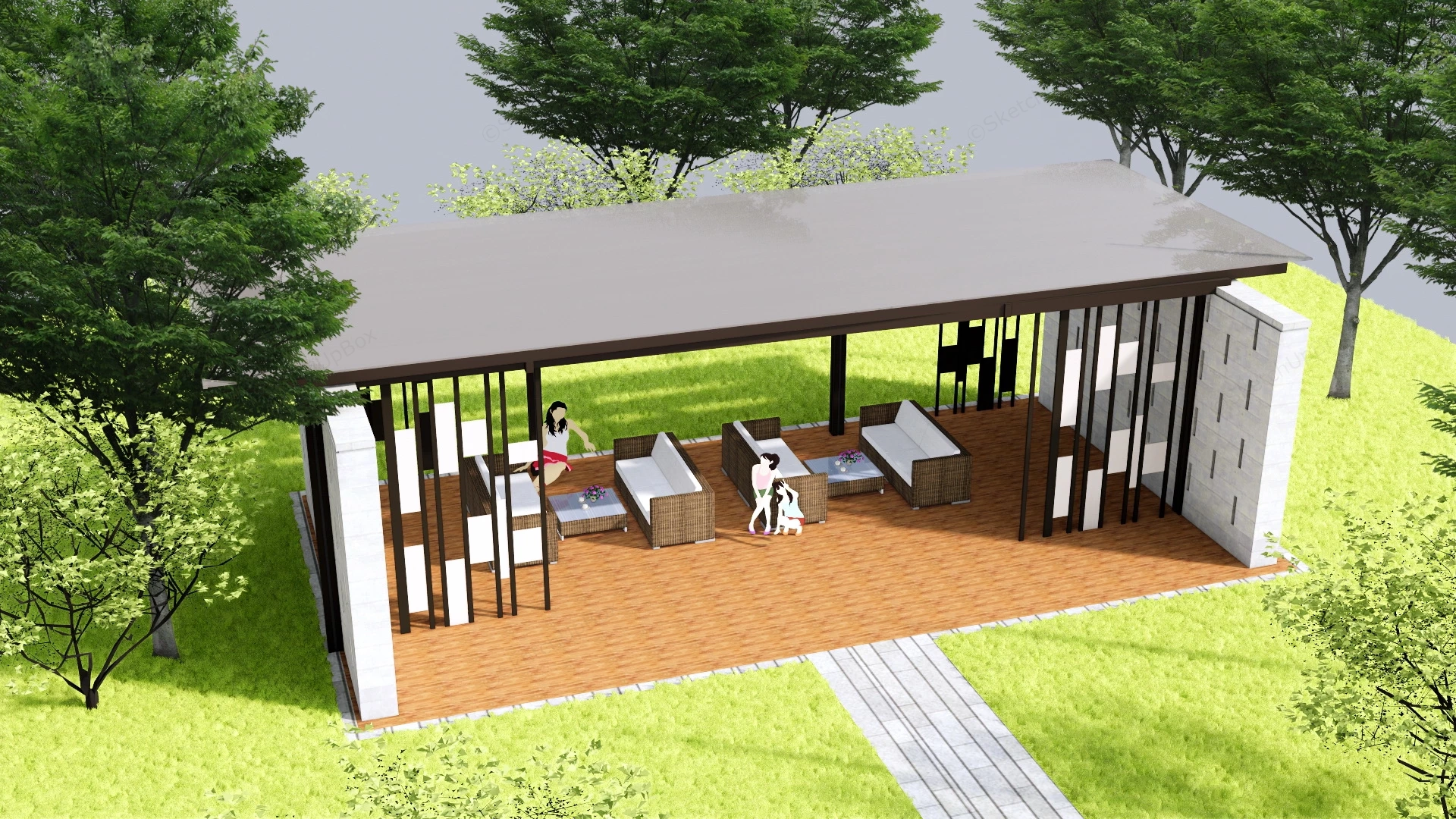 Backyard Pavilion With Furniture sketchup model preview - SketchupBox
