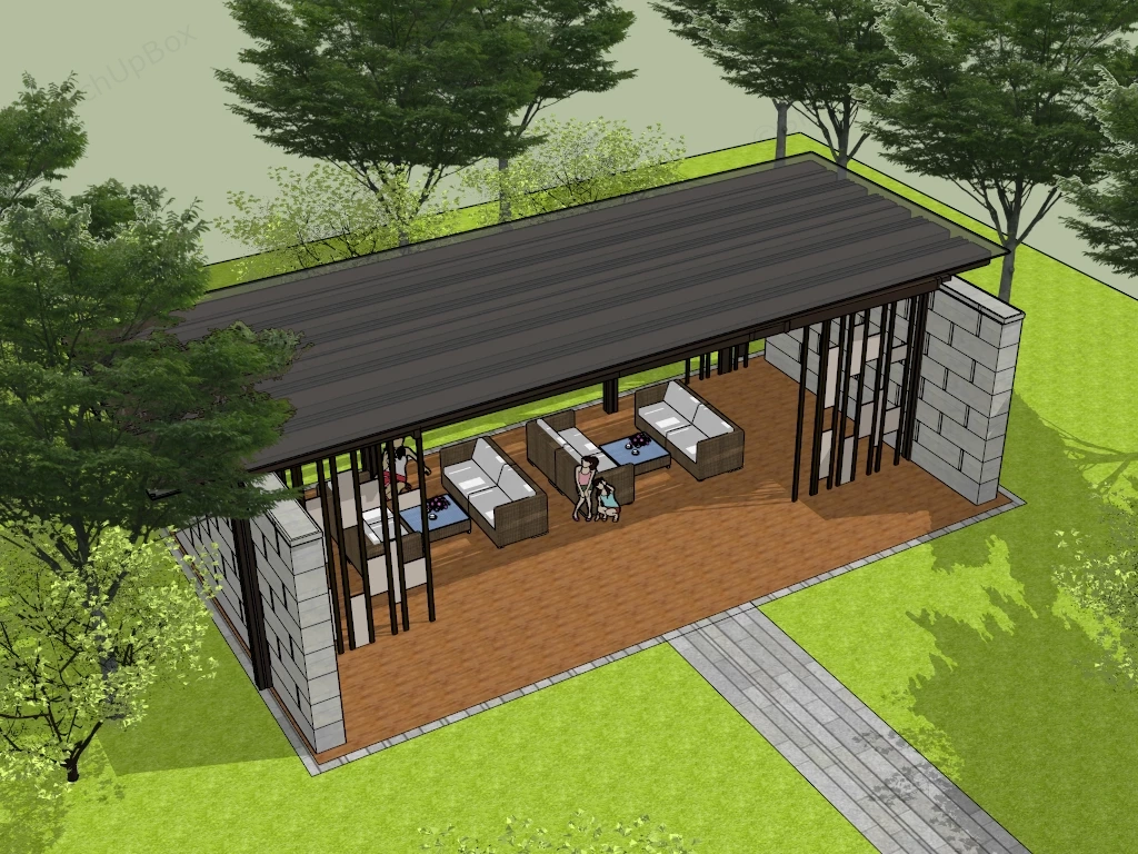 Backyard Pavilion With Furniture sketchup model preview - SketchupBox