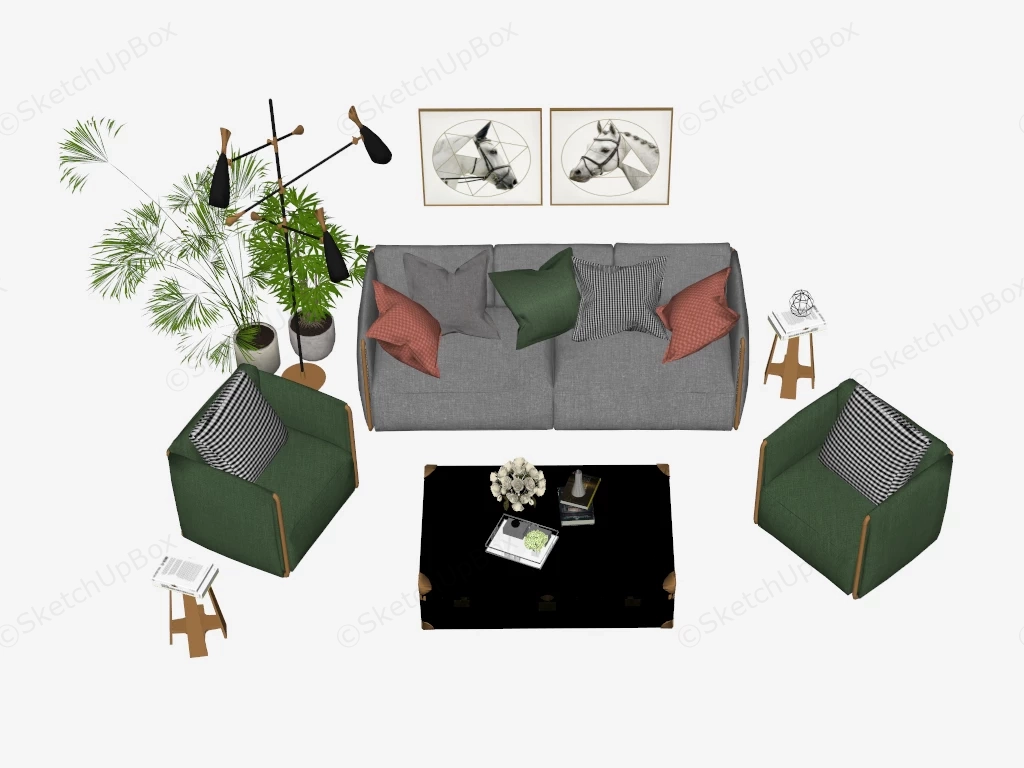 Small Space Living Room Furniture Set sketchup model preview - SketchupBox