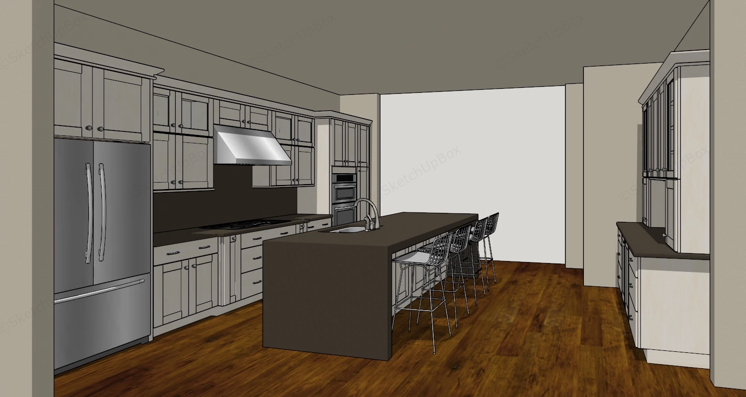 Traditional Kitchen With Island sketchup model preview - SketchupBox