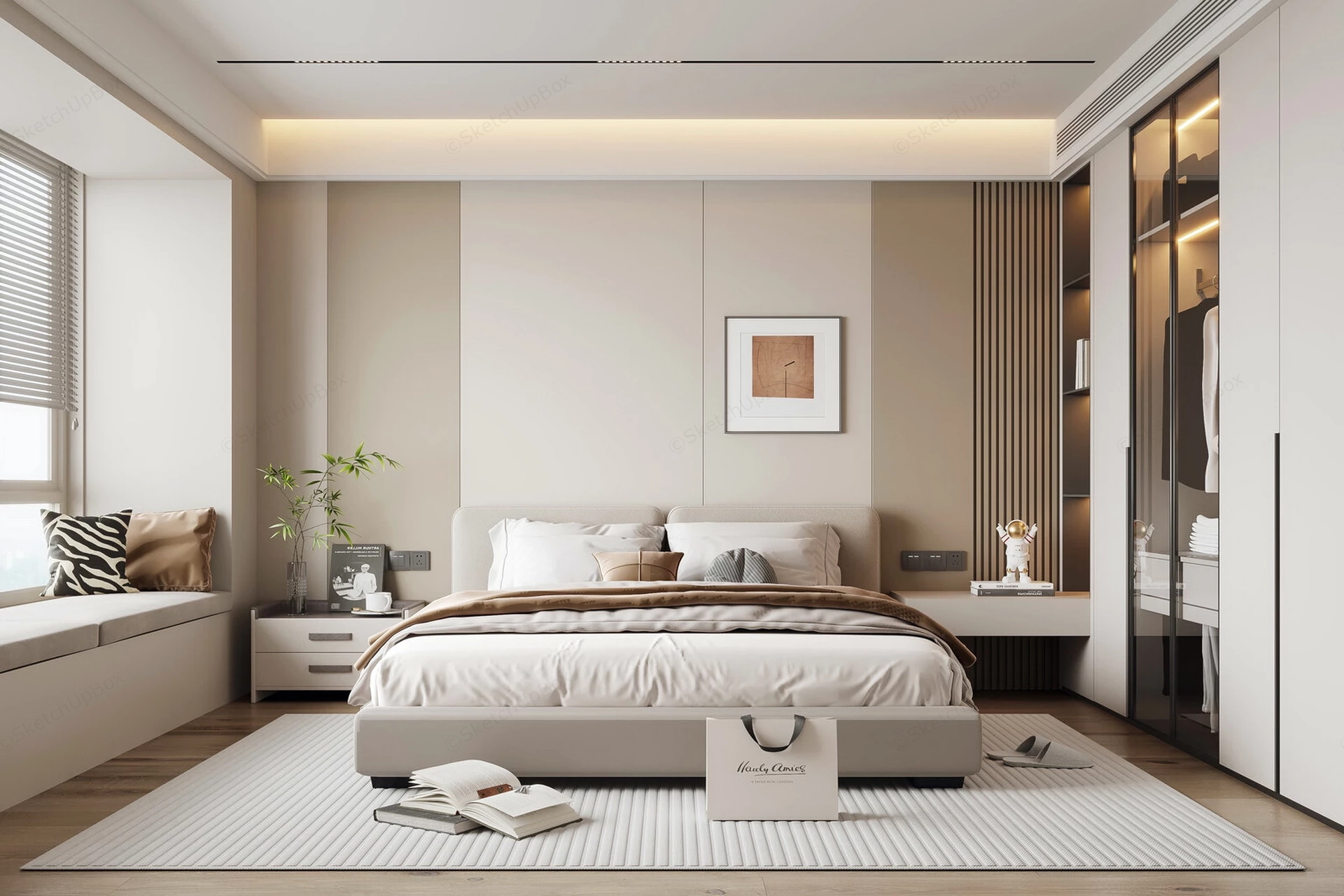 Cream Bedroom Decor Idea sketchup model preview - SketchupBox