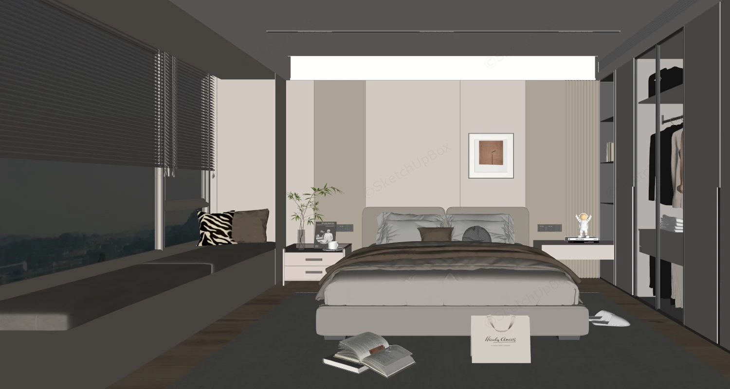 Cream Bedroom Decor Idea sketchup model preview - SketchupBox