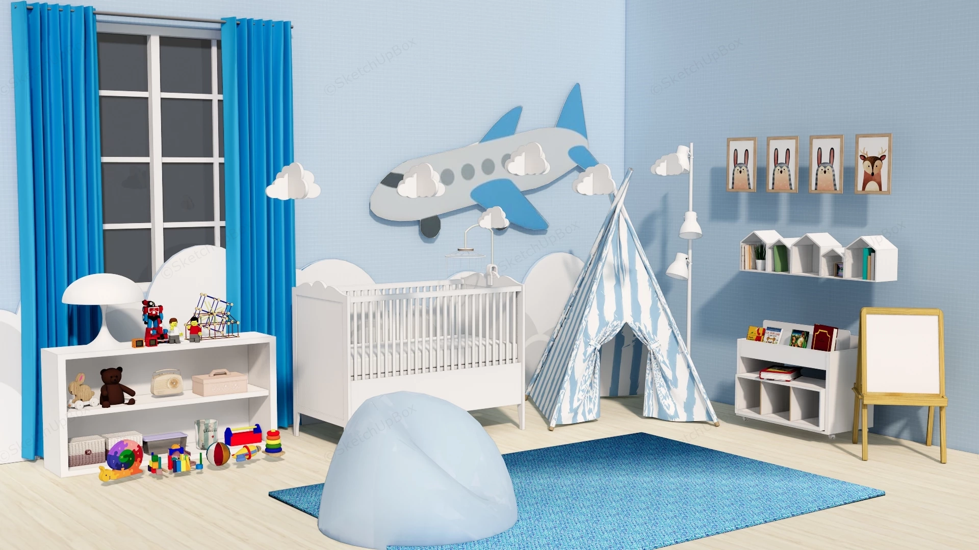 Baby Blue Nursery Decor sketchup model preview - SketchupBox