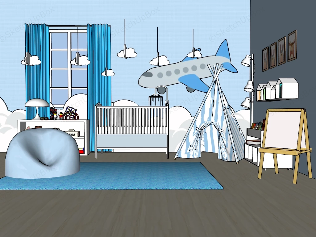Baby Blue Nursery Decor sketchup model preview - SketchupBox