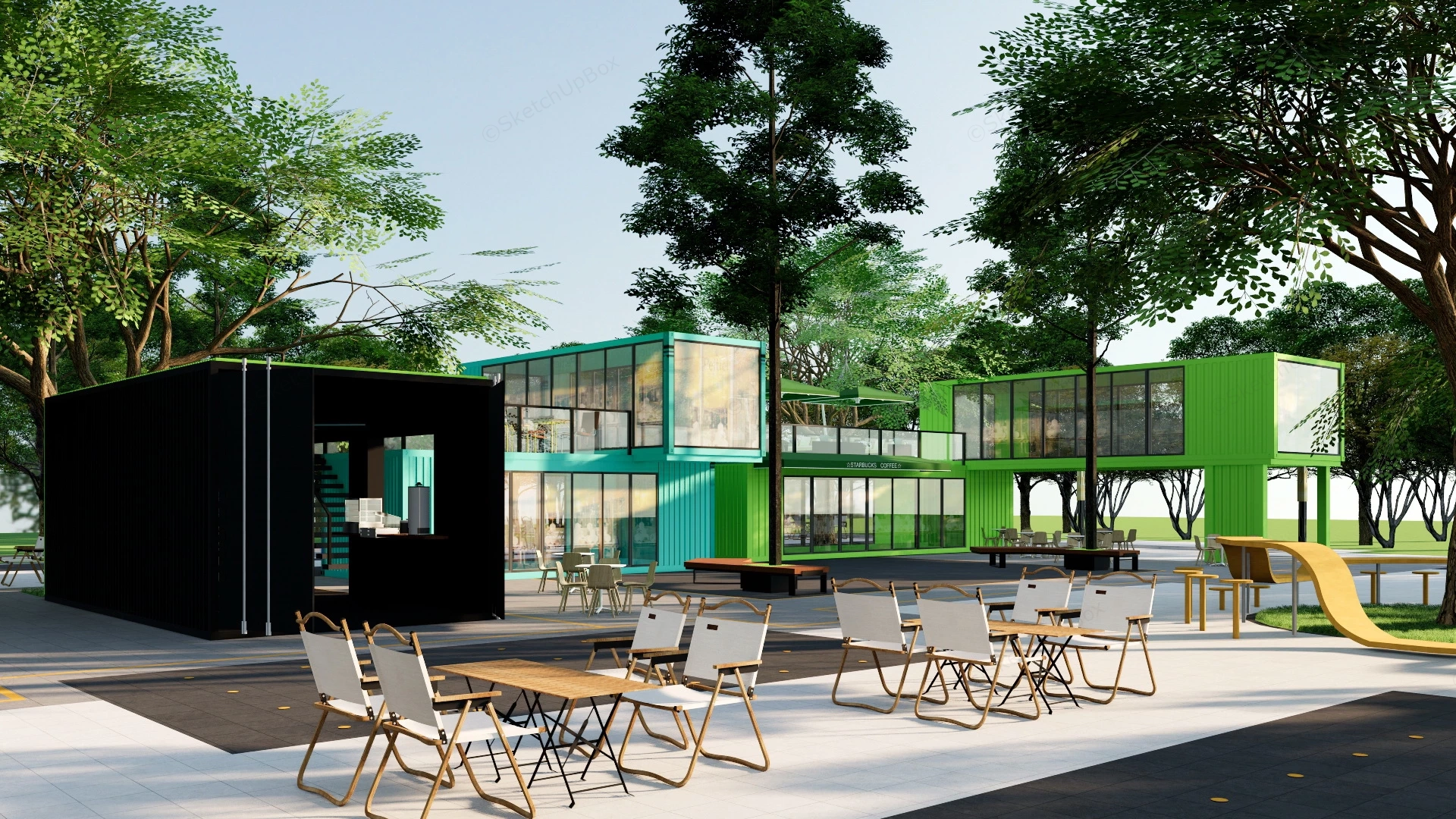 Shipping Container Cafe Design sketchup model preview - SketchupBox