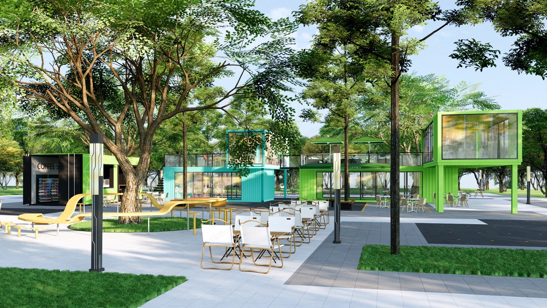 Shipping Container Cafe Design sketchup model preview - SketchupBox