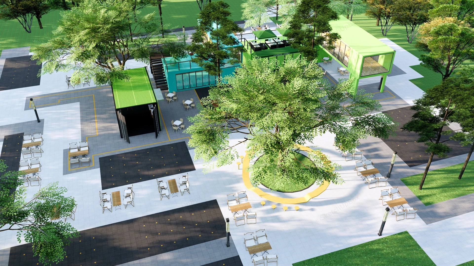 Shipping Container Cafe Design sketchup model preview - SketchupBox