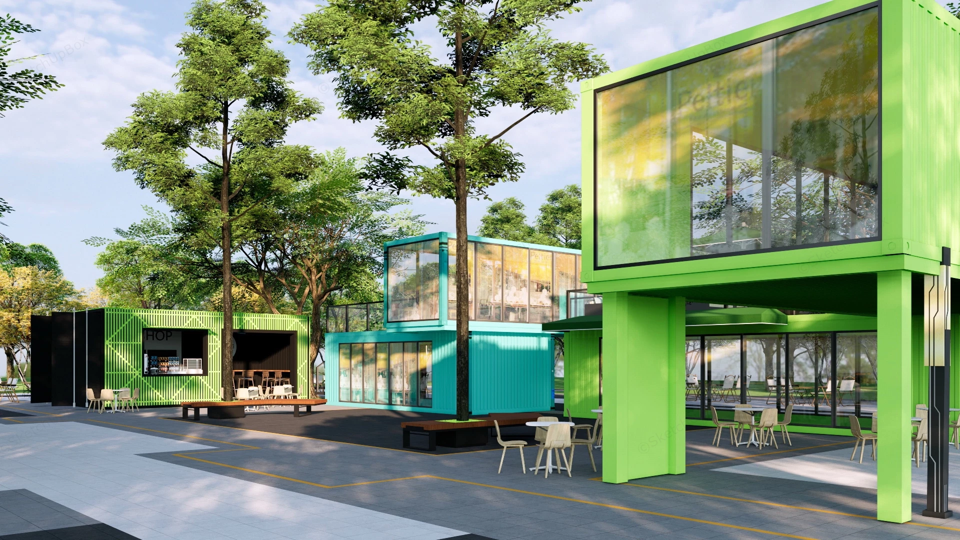 Shipping Container Cafe Design sketchup model preview - SketchupBox