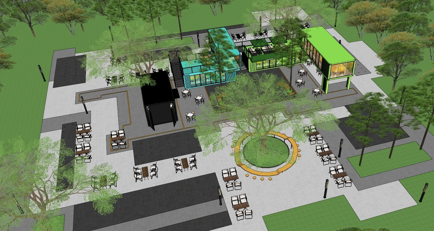 Shipping Container Cafe Design sketchup model preview - SketchupBox
