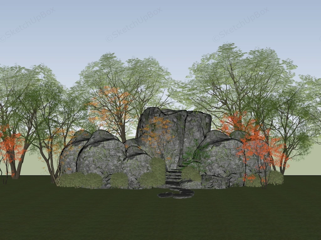 Natural Rock Garden sketchup model preview - SketchupBox