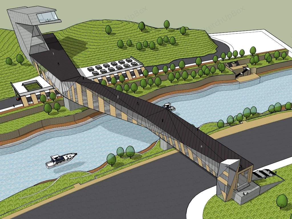 Covered Pedestrian Bridge sketchup model preview - SketchupBox