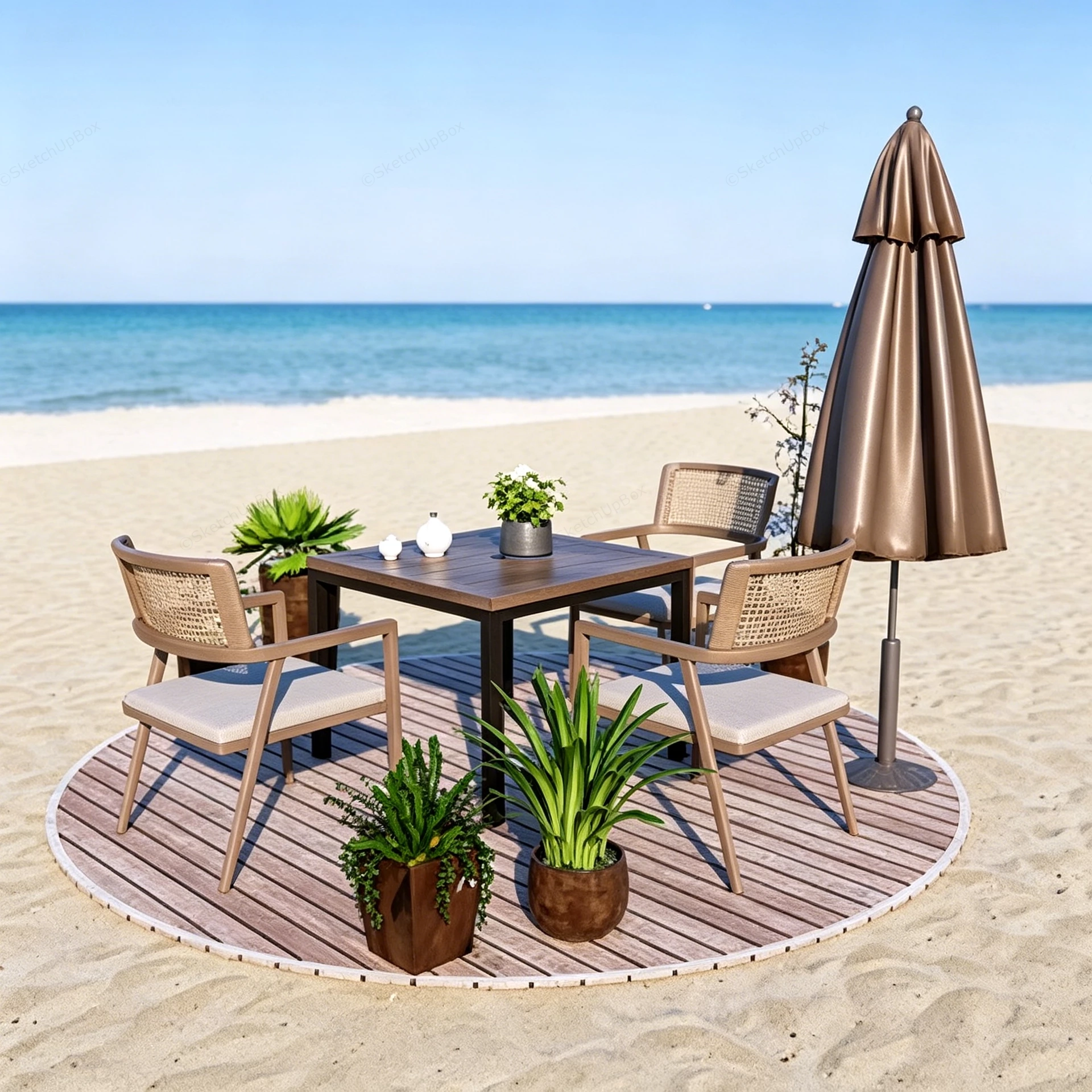 Beach Furniture Set With Umbrella sketchup model preview - SketchupBox