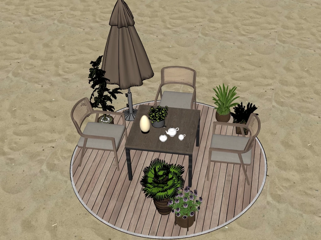 Beach Furniture Set With Umbrella sketchup model preview - SketchupBox