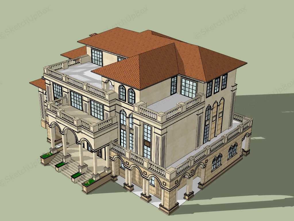 Classic Mansion Architecture sketchup model preview - SketchupBox