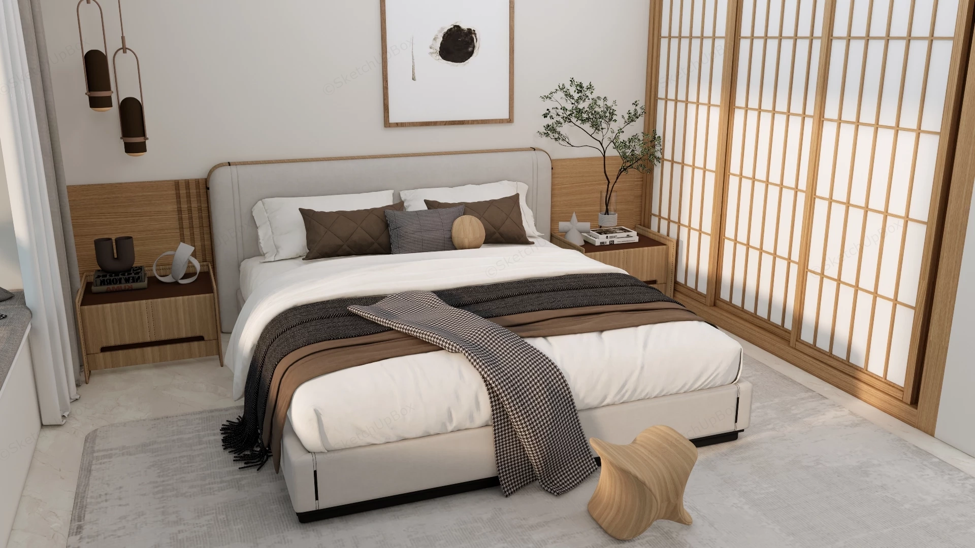 Organic Modern Bedroom With Bay Window sketchup model preview - SketchupBox