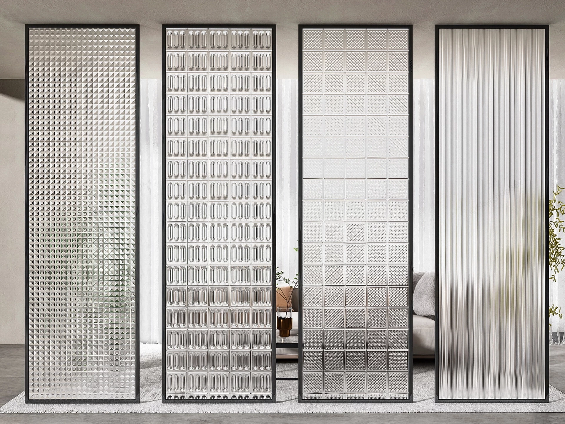 Reeded Glass Room Dividers Partitions sketchup model preview - SketchupBox