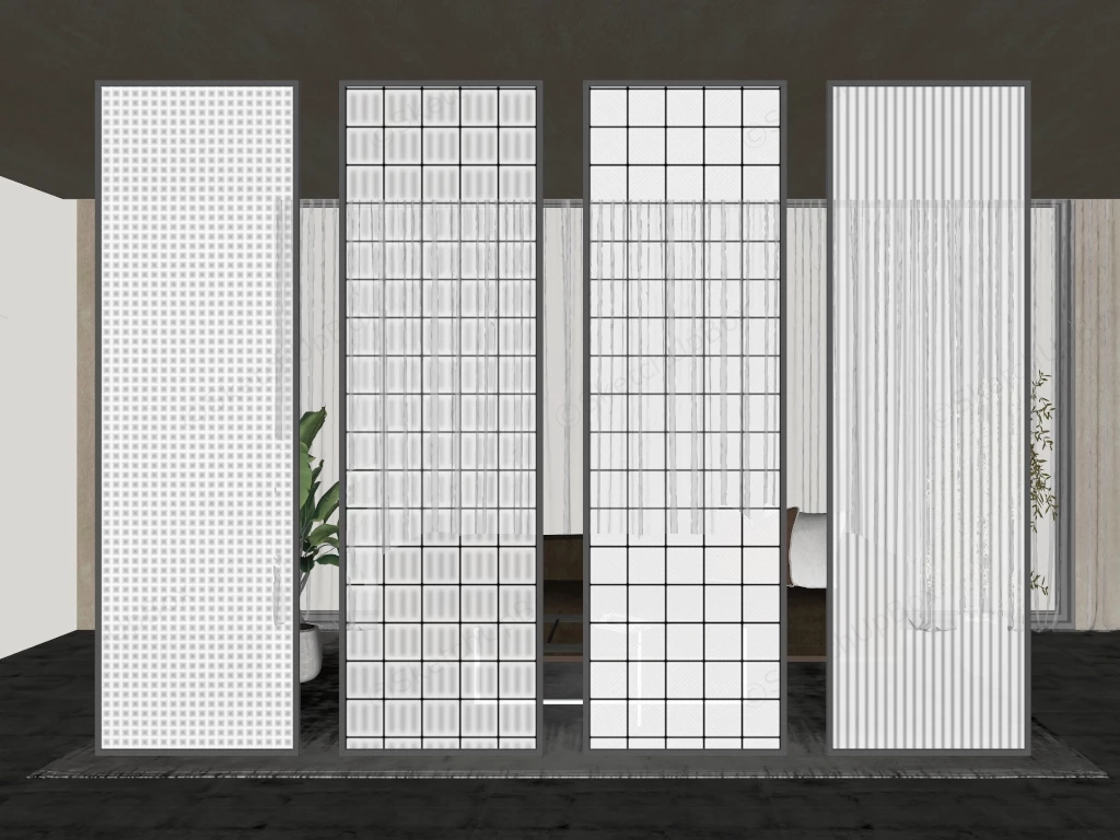 Reeded Glass Room Dividers Partitions sketchup model preview - SketchupBox