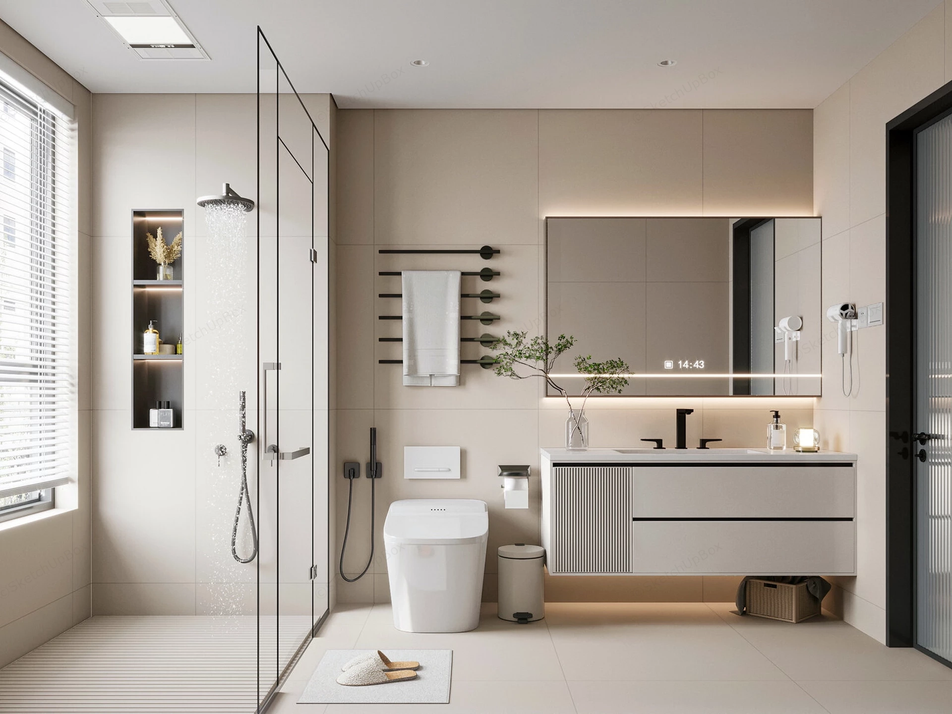 Modern Cream Bathroom sketchup model preview - SketchupBox