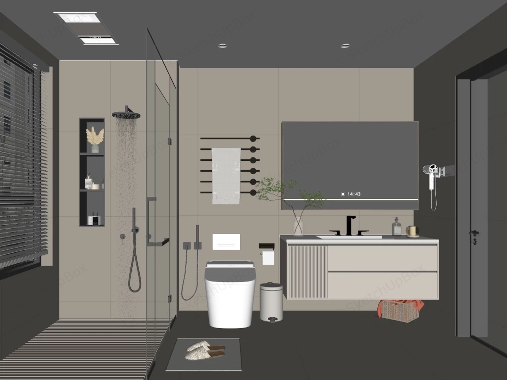 Modern Cream Bathroom sketchup model preview - SketchupBox