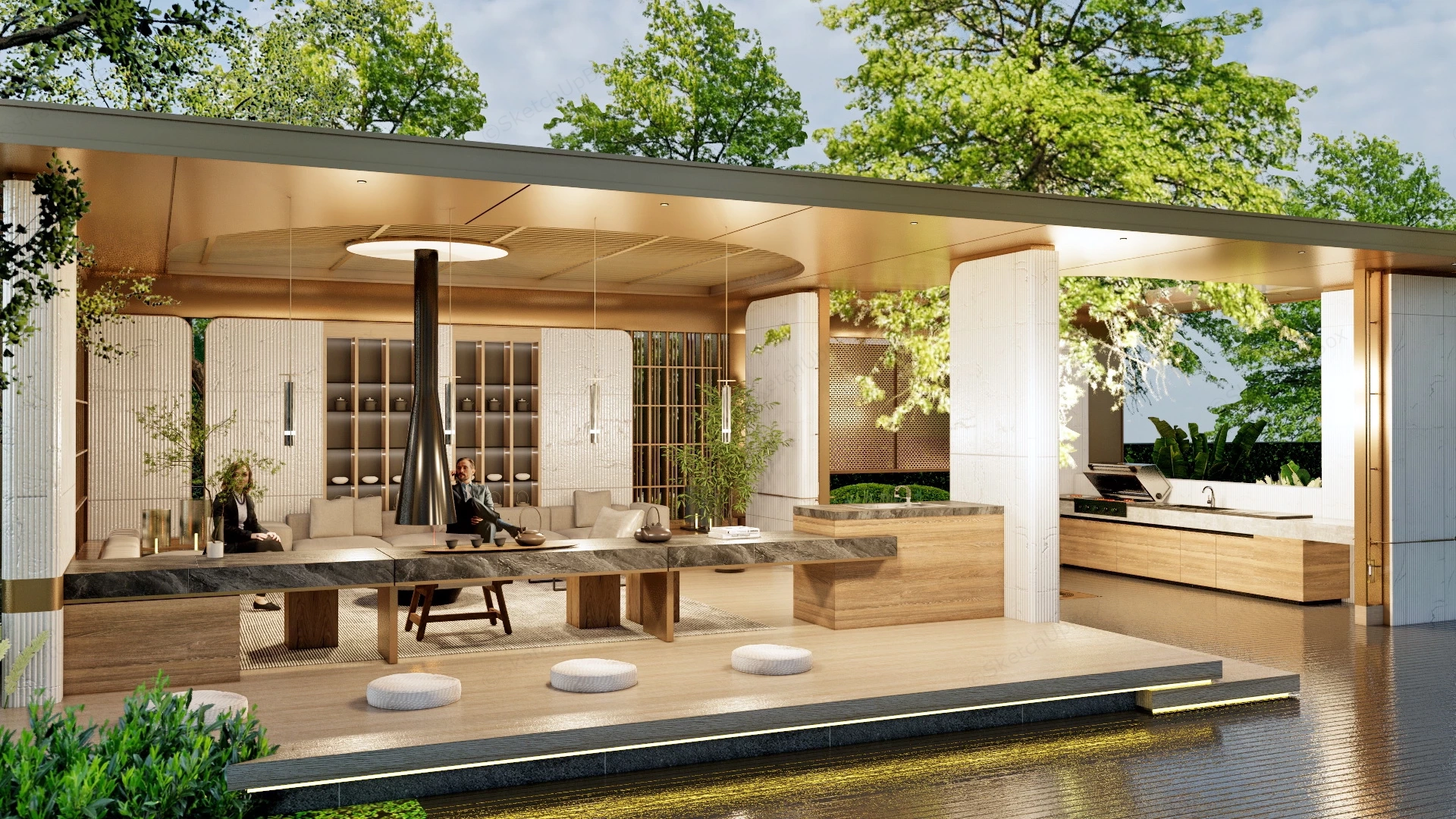 Luxury Backyard Pavilion Kitchen sketchup model preview - SketchupBox