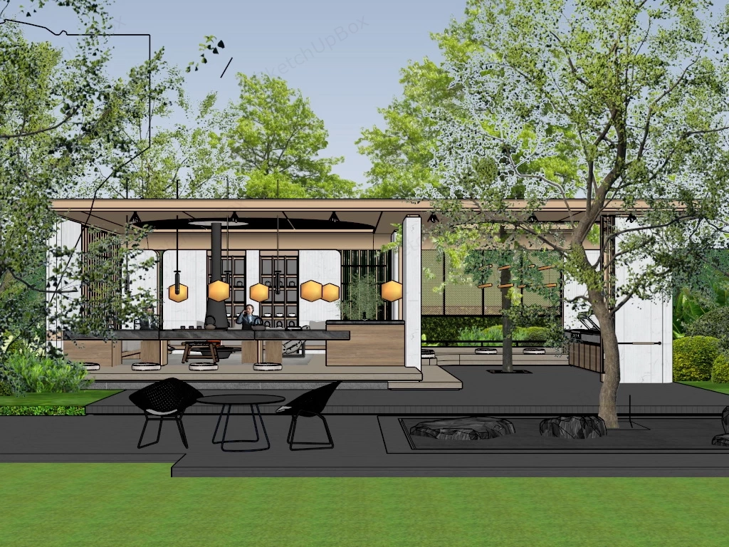 Luxury Backyard Pavilion Kitchen sketchup model preview - SketchupBox