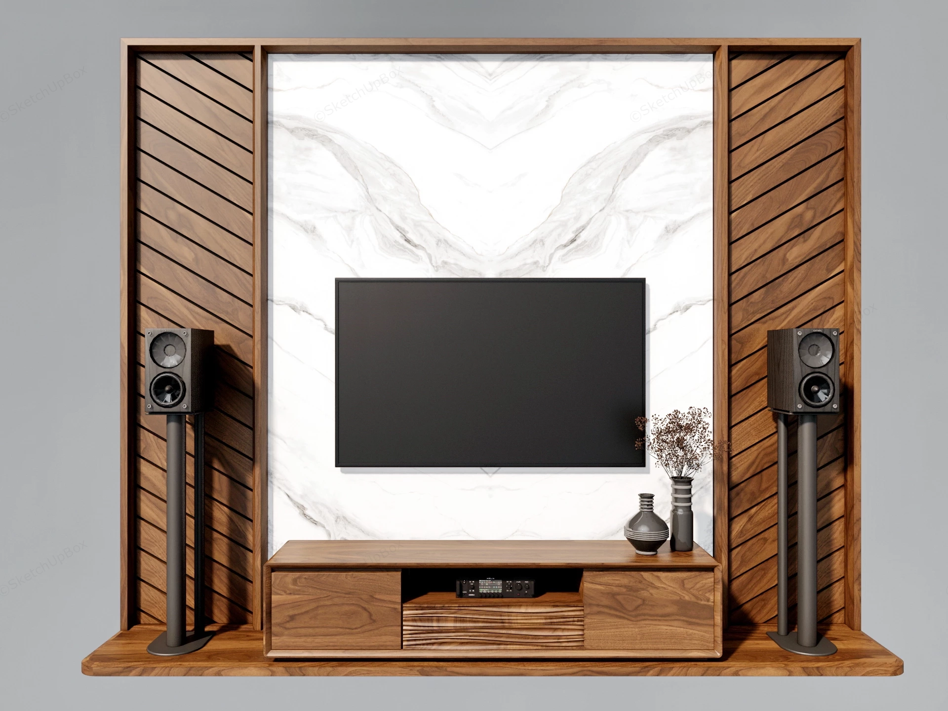 Wood And Marble Tv Accent Wall sketchup model preview - SketchupBox