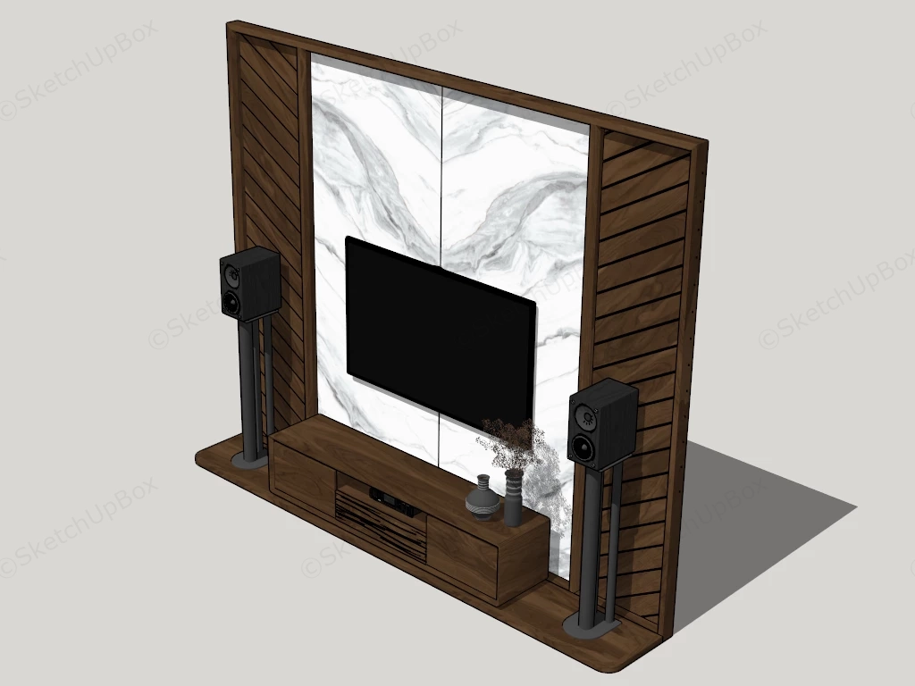 Wood And Marble Tv Accent Wall sketchup model preview - SketchupBox