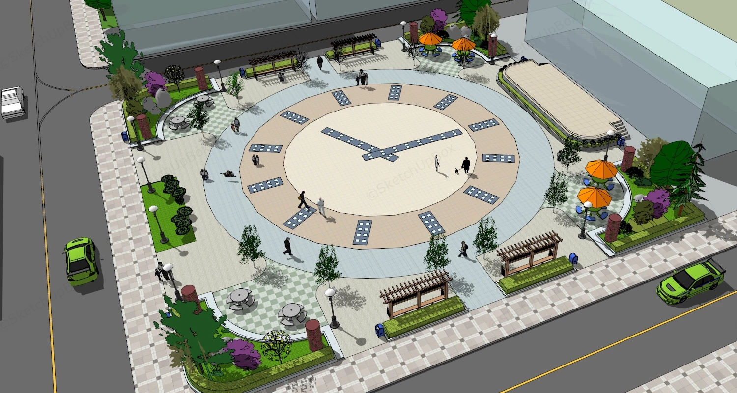 Clock Square Park sketchup model preview - SketchupBox