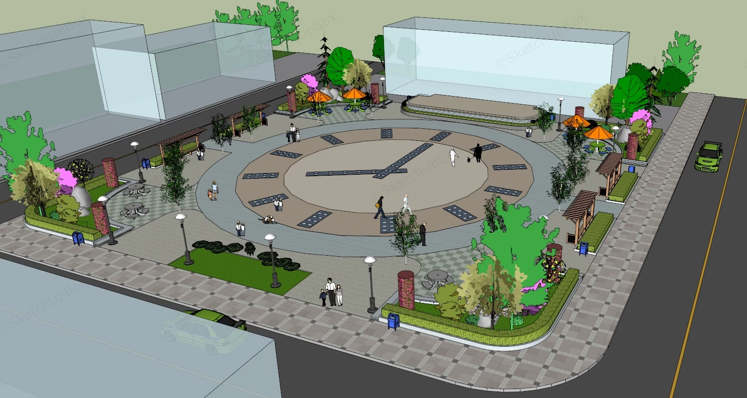 Clock Square Park sketchup model preview - SketchupBox