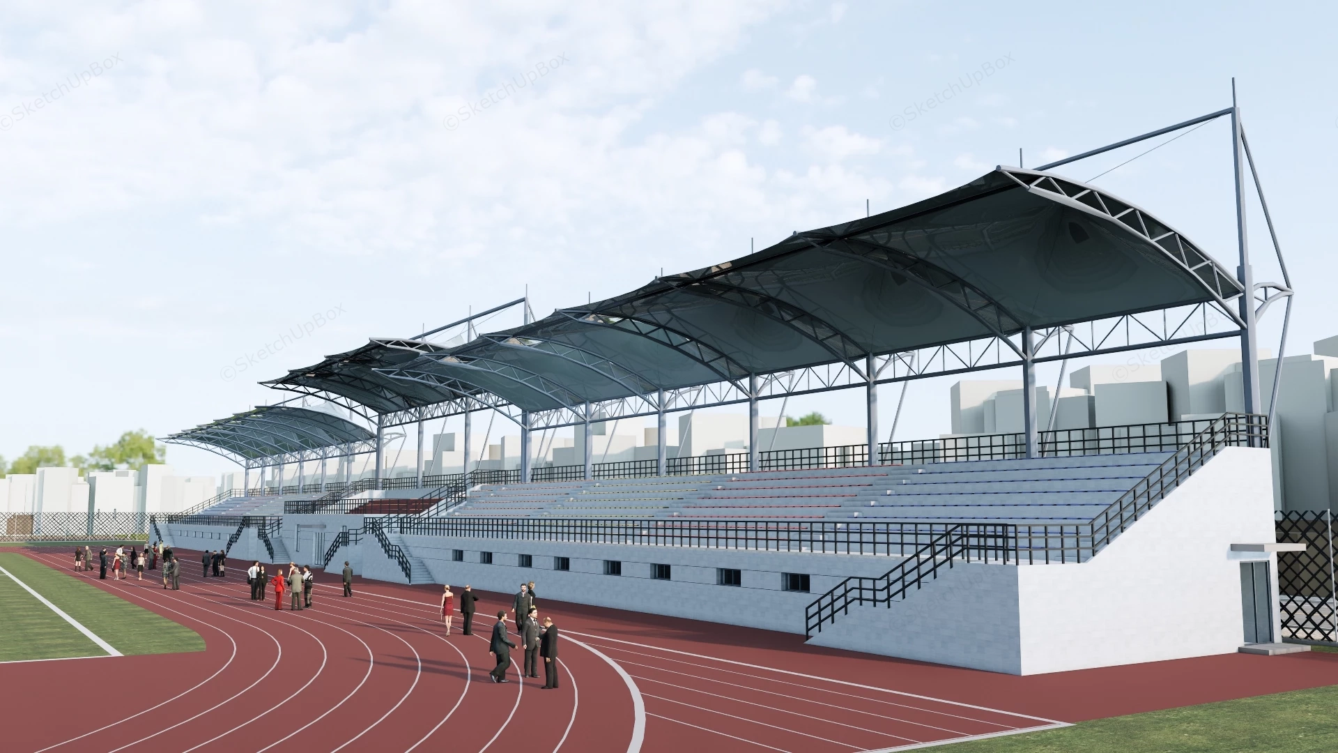 Sporting Field & Grandstand sketchup model preview - SketchupBox