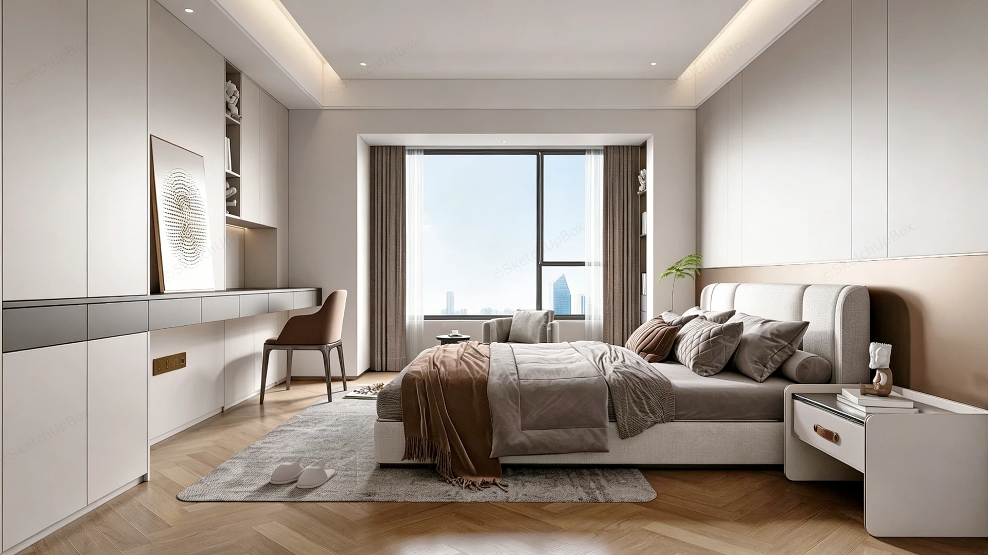 Chic Beige Bedroom sketchup model preview - SketchupBox