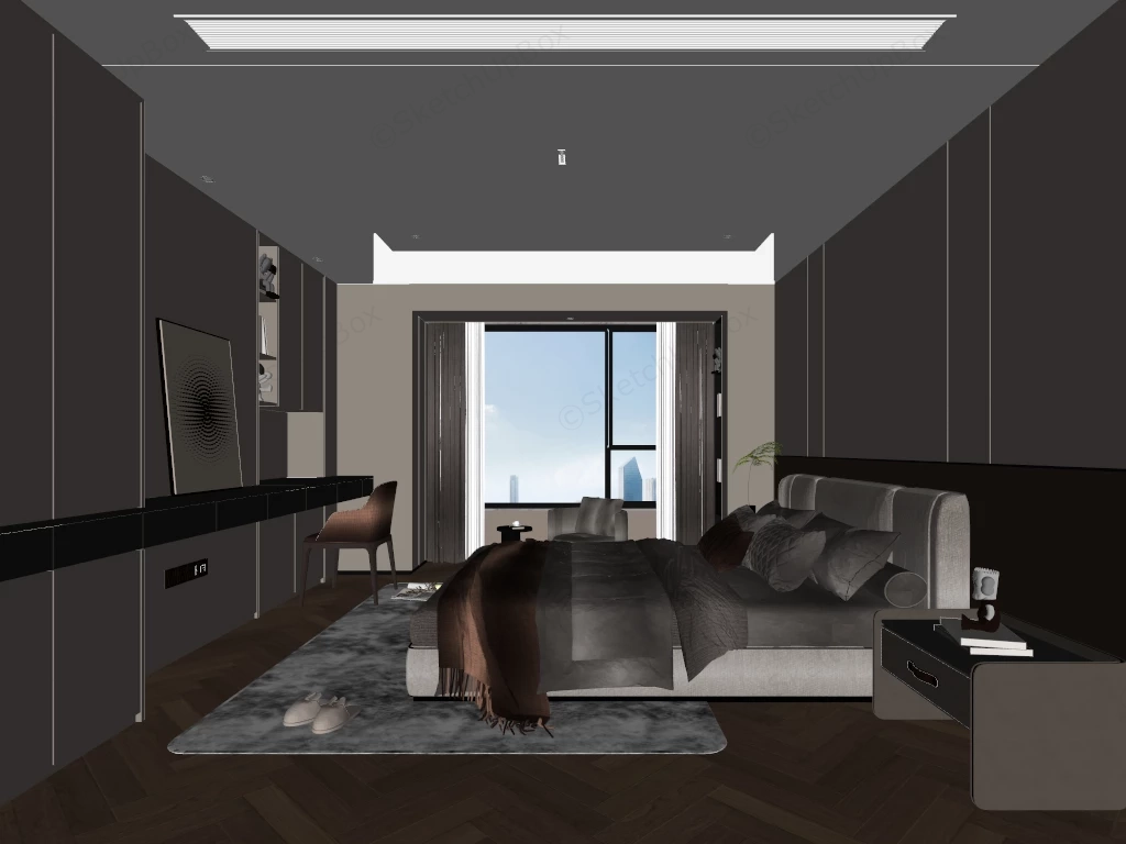 Chic Beige Bedroom sketchup model preview - SketchupBox