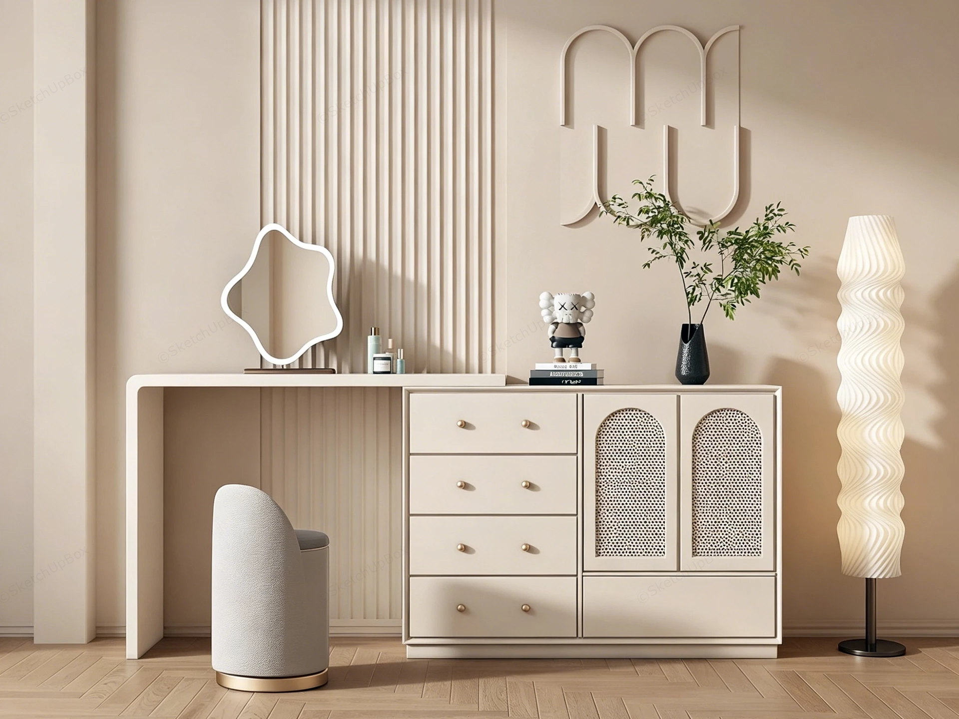 Cream Makeup Vanity With Storage sketchup model preview - SketchupBox