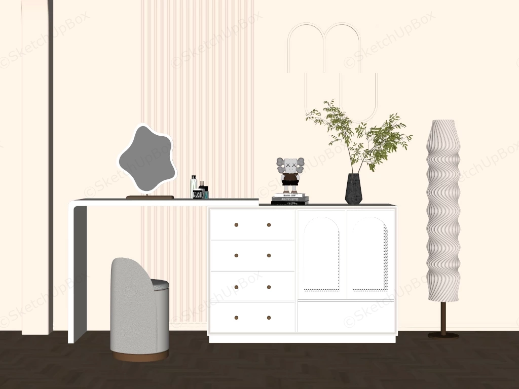 Cream Makeup Vanity With Storage sketchup model preview - SketchupBox