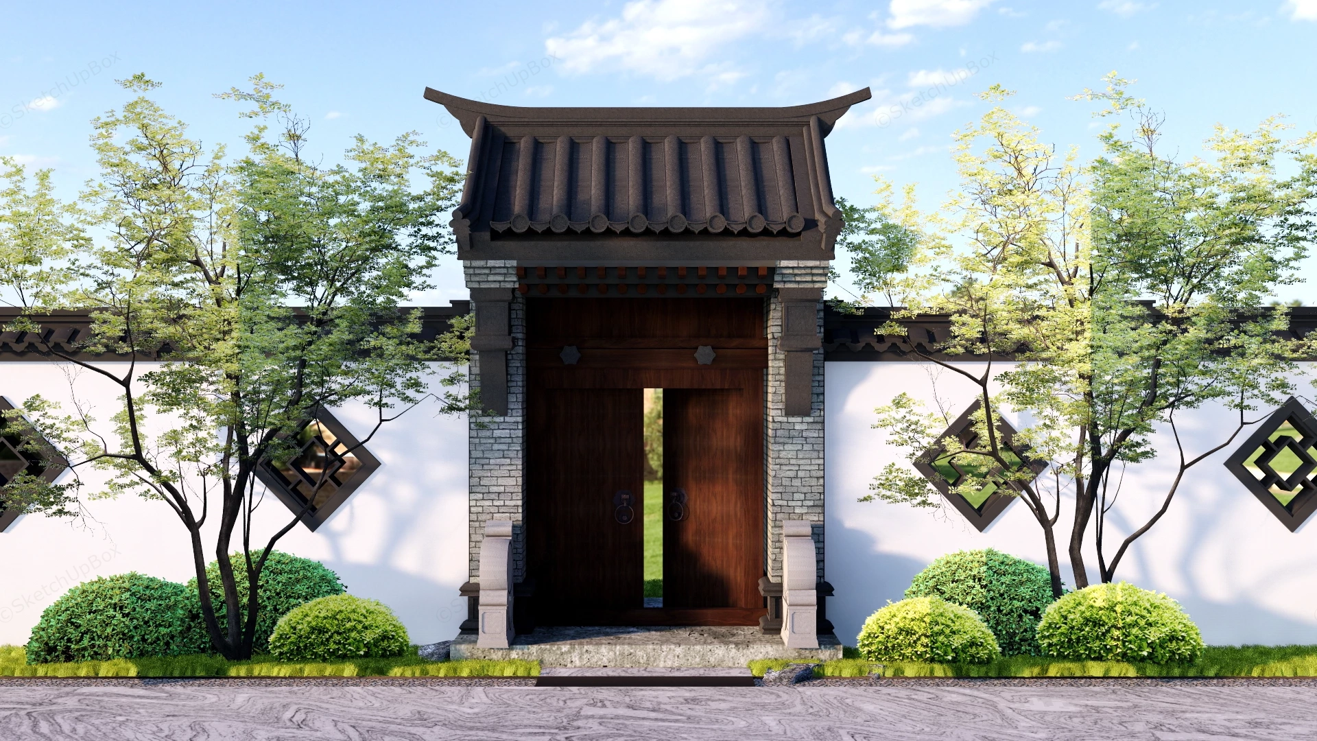 Traditional Chinese Courtyard Gate sketchup model preview - SketchupBox