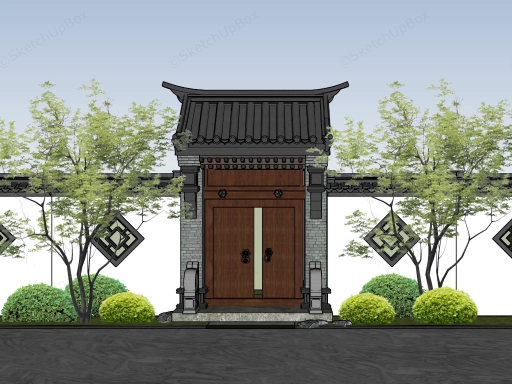 Traditional Chinese Courtyard Gate sketchup model preview - SketchupBox