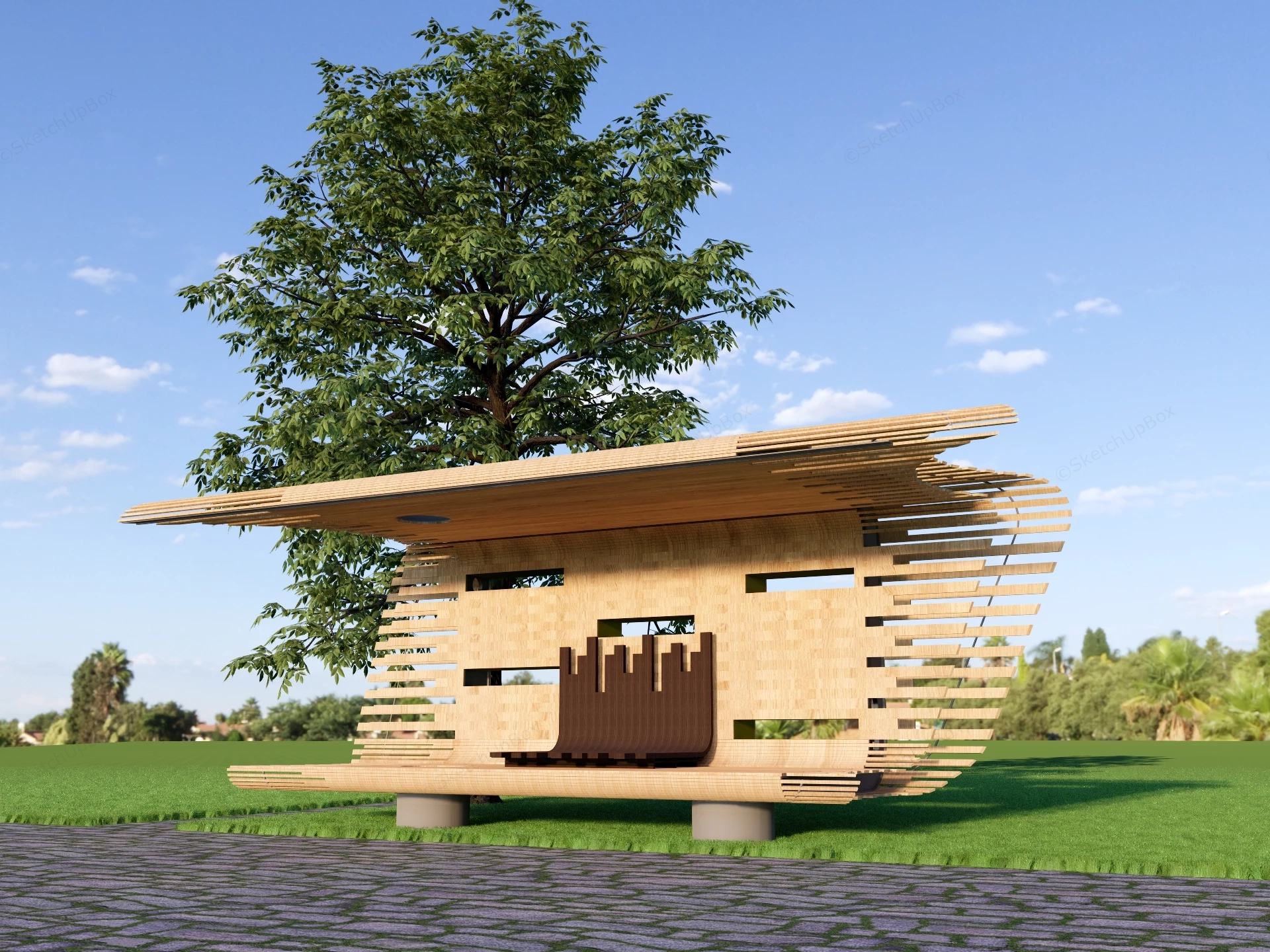 Wooden Bench With Canopy sketchup model preview - SketchupBox