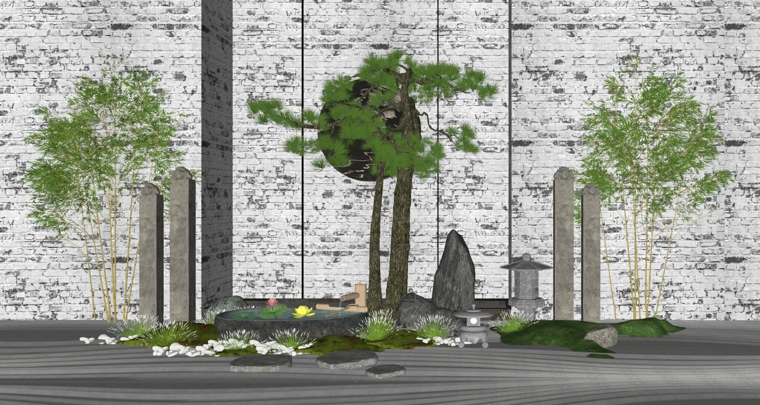 Zen Garden Feature Wall sketchup model preview - SketchupBox