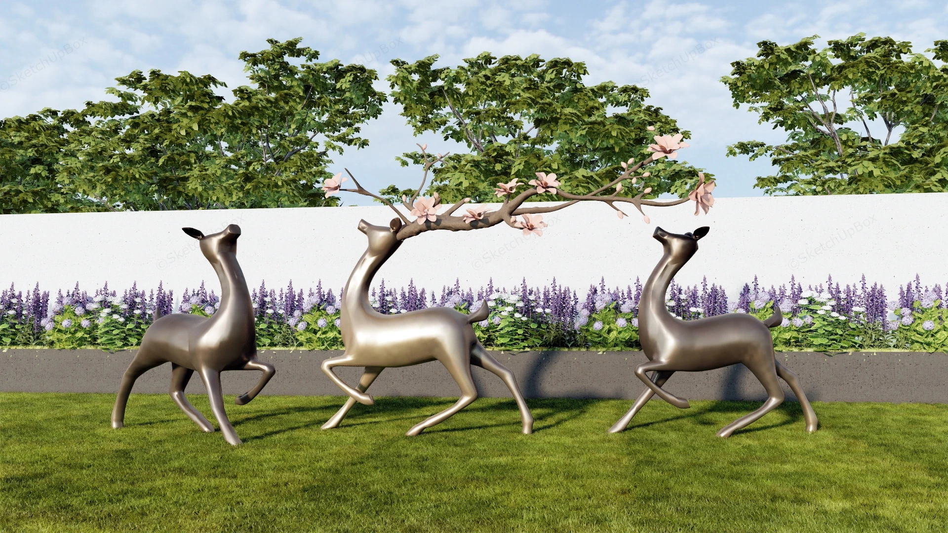 Outdoor Garden Metal Deer Sculptures sketchup model preview - SketchupBox