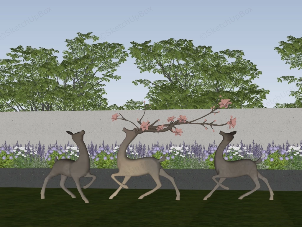 Outdoor Garden Metal Deer Sculptures sketchup model preview - SketchupBox