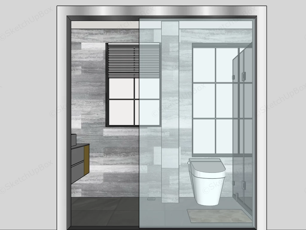 Narrow Bathroom With Shower sketchup model preview - SketchupBox