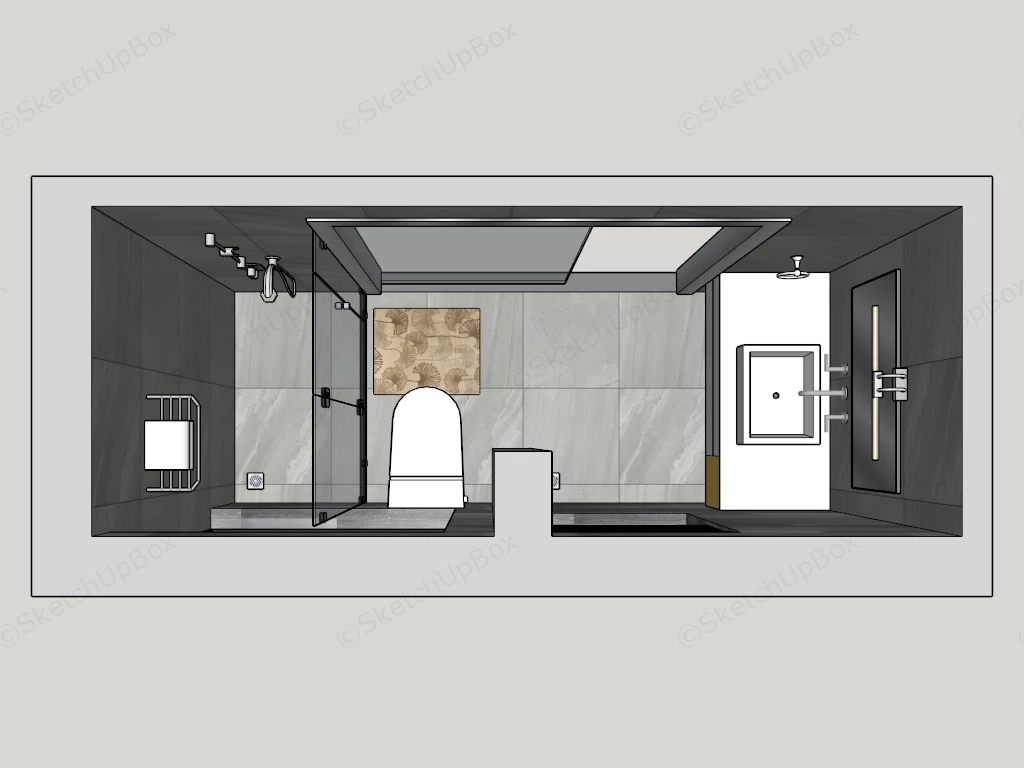 Narrow Bathroom With Shower sketchup model preview - SketchupBox